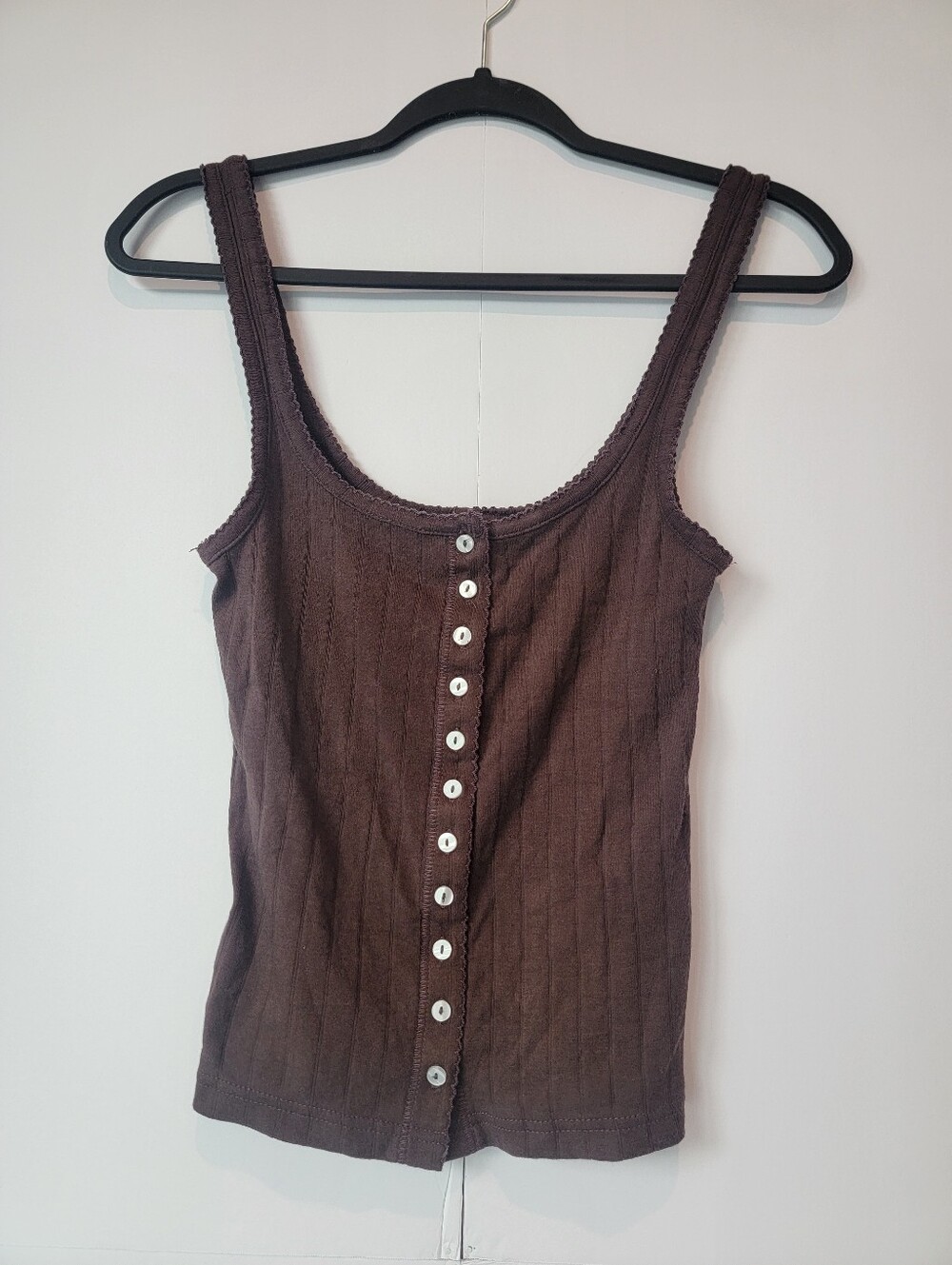 Intimately Free People Brown Ribbed Button Front Tank Top Size L